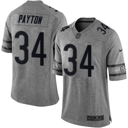 Men's Elite Walter Payton Nike Jersey Gray - #34 Gridiron NFL Chicago Bears